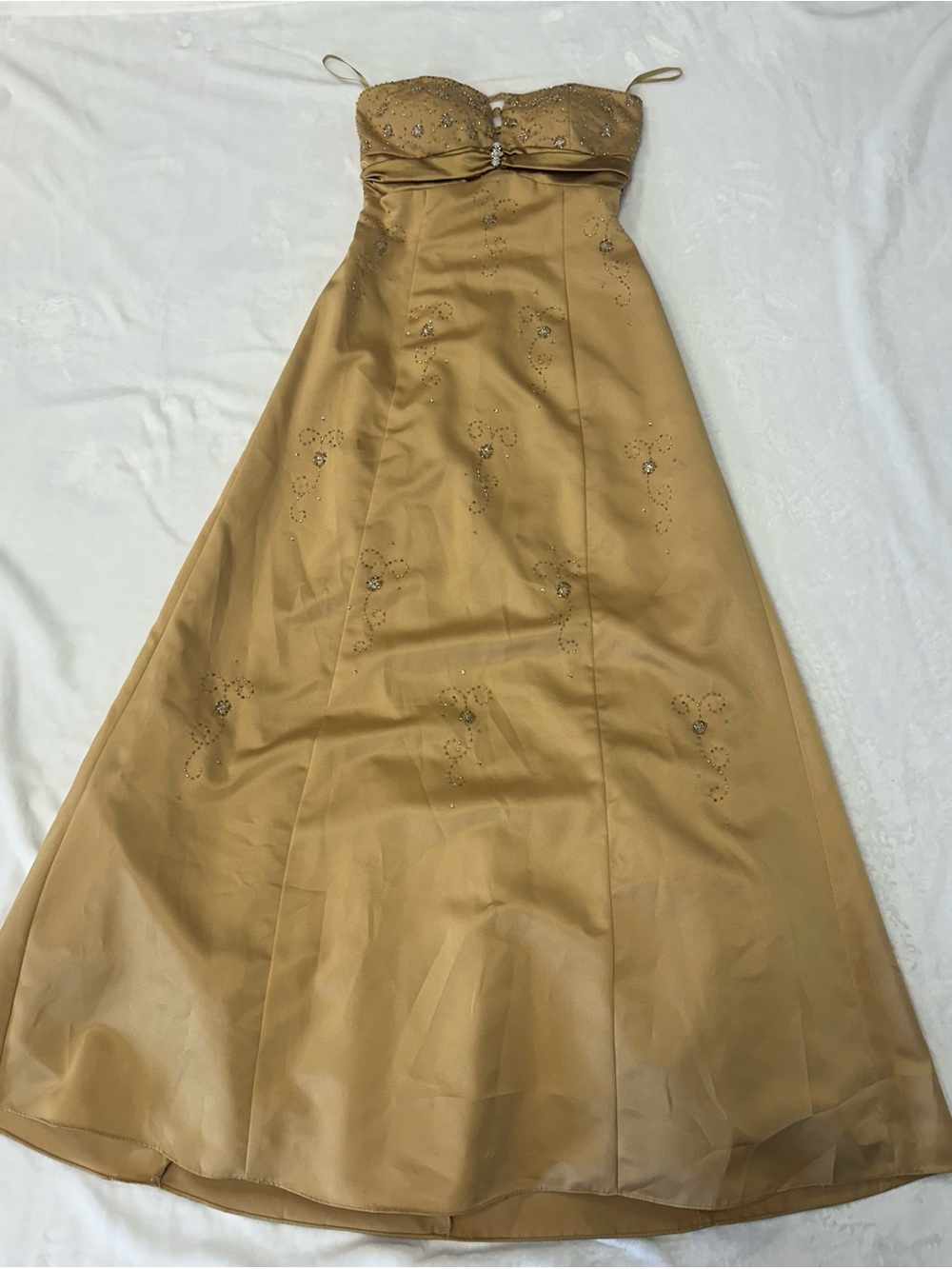 Jump apparel gold beaded prom dress